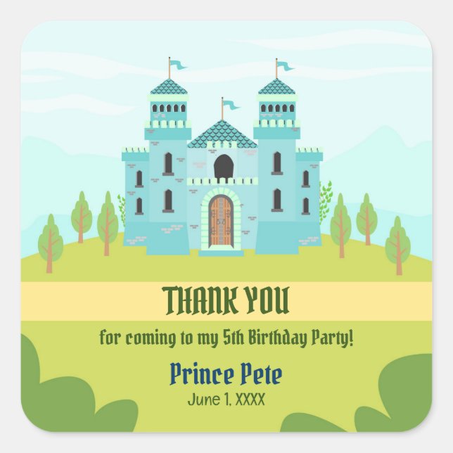Sticker Carré Royal Prince Boy fête d'anniversaire (Devant)