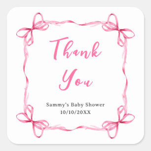 Sticker Carré Ruban Coquette Rose Merci Baby Shower