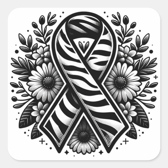 Sticker Carré Ruban de sensibilisation aux maladies rares avec f (Devant)