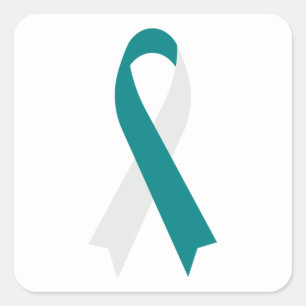 Sticker Carré Ruban de sensibilisation Turquoise et blanche de J