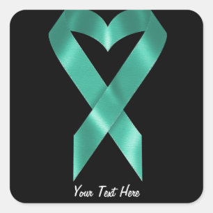 Sticker Carré Ruban de sensibilisation turquoise (personnalisabl