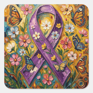 Sticker Carré Ruban de sensibilisation violet Fibro