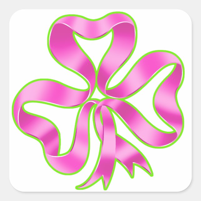 Sticker Carré Ruban Shamrock du cancer du sein (Devant)