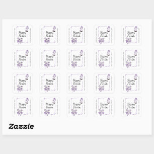 Sticker Carré Rubans violets de Pourim partie chapeau Boissons M