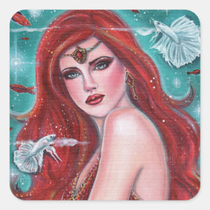 Sticker Carré Ruby Carmina sirène aux bettas blanches art imagin