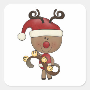 Sticker Carré Rudy Reindeer Avec Des Cloches
