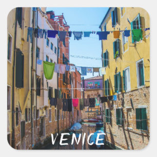 Sticker Carré Rue à Venise avec lave-linge Italie