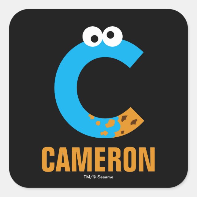 Sticker Carré Rue Sésame | C est pour Cookie Monster (Devant)