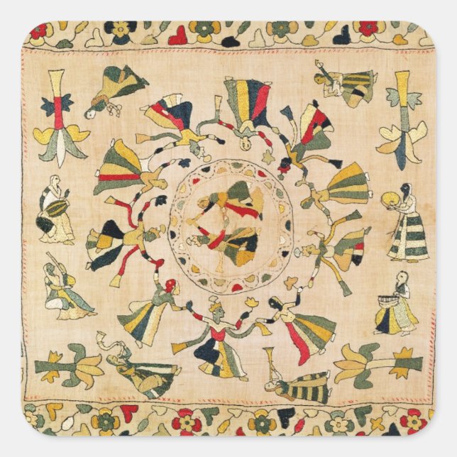 Sticker Carré Rumal : square embroidery cover showing punjabi da (Devant)