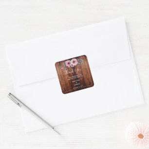 Sticker Carré Russe aquarelle fleurs bois Mariage Merci