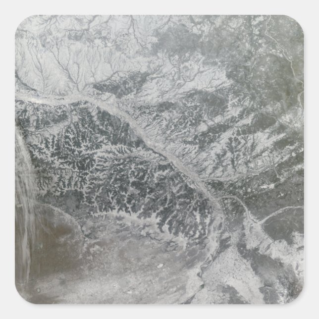 Sticker Carré Russie centrale neigeuse et brumeuse montrant Ob R (Devant)