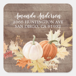 Sticker Carré Rustic Automne Feuilles Citrouilles Adresse de ret