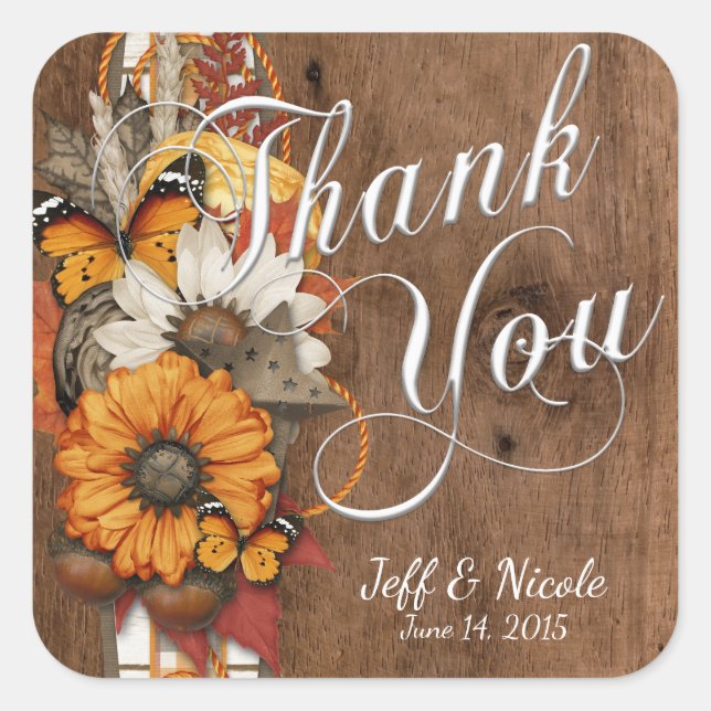 Sticker Carré Rustic Automne Pays Mariage de la grange (Devant)