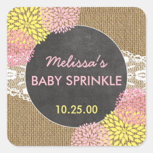 Sticker Carré Rustic Chic burlap rose jaune bébé sprinkte faveur