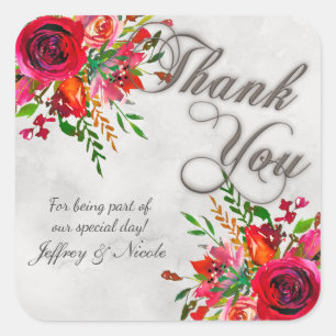 Sticker Carré Rustic Country Red Roses Printemps Mariage de prin