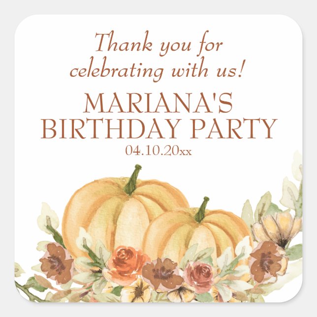 Sticker Carré Rustic Fall Citrouille Anniversaire Fête Favoriser (Devant)