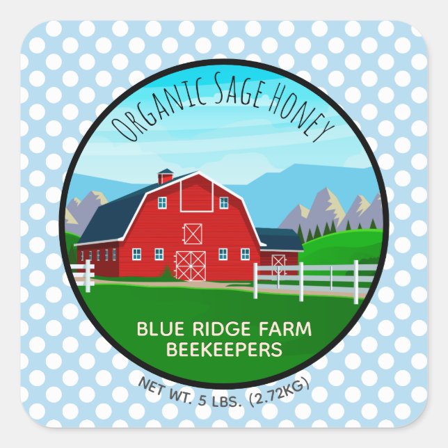 Sticker Carré Rustic Farm Apiary Photo Blue Honey Jar (Devant)