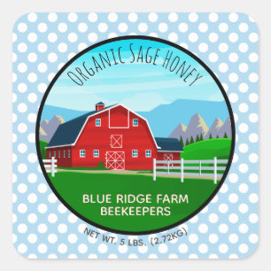 Sticker Carré Rustic Farm Apiary Photo Blue Honey Jar