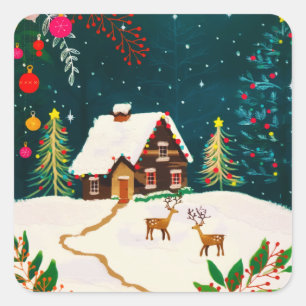 Sticker Carré Rustic Forest Foliage Autumn Winter Berries 