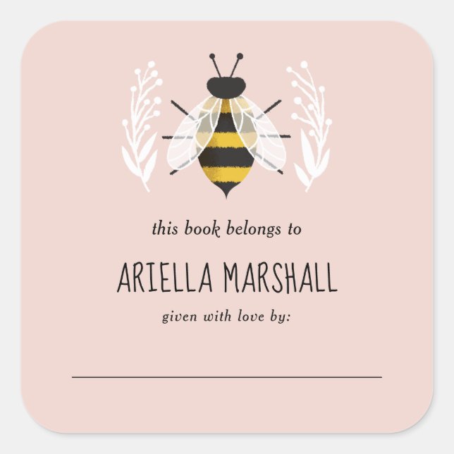 Sticker Carré Rustic Girl Baby Bee Baby Custom Book Plate (Devant)