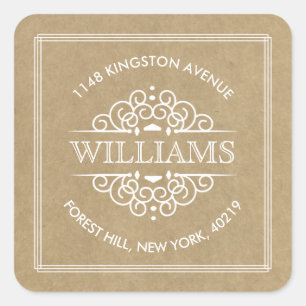 Sticker Carré Rustic Kraft Ornate Swirls Adresse de retour perso