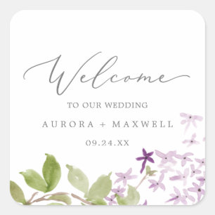 Sticker Carré Rustic Lilac Mariage Bienvenue