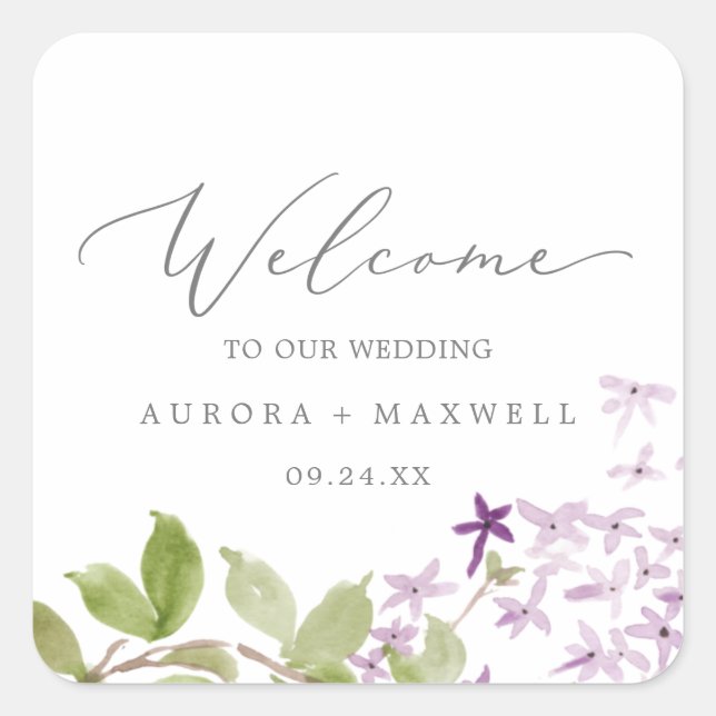 Sticker Carré Rustic Lilac Mariage Bienvenue (Devant)