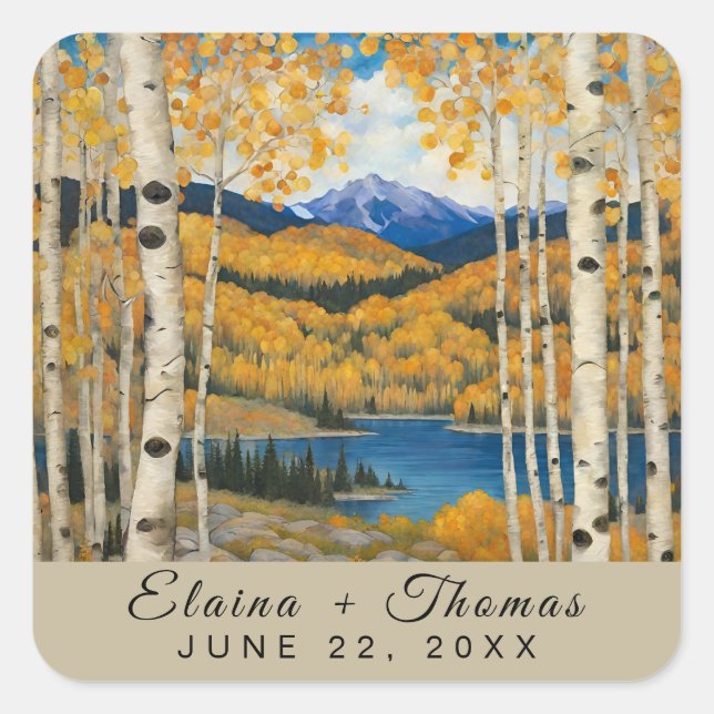 Sticker Carré Rustic Mountain Nom personnalisé Mariage Enveloppe (Devant)