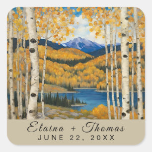 Sticker Carré Rustic Mountain Nom personnalisé Mariage Enveloppe