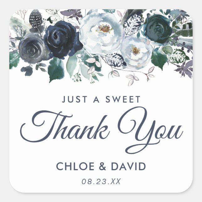 Sticker Carré Rustic Navy Peony Aquarelle Mariage Faveur (Devant)