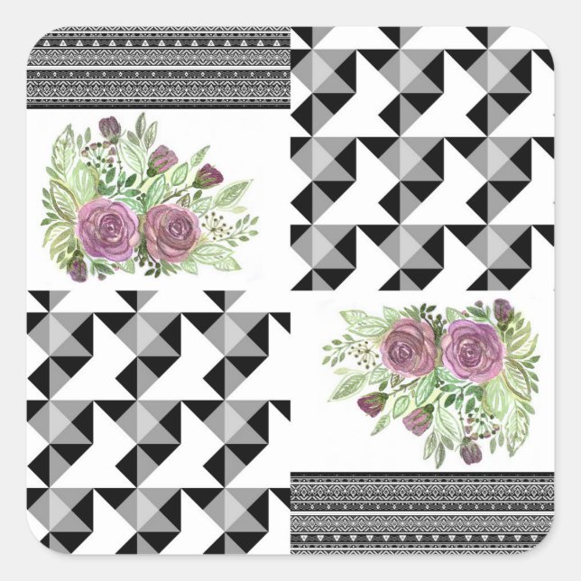 Sticker Carré Rustic, patchwork, rose (Devant)