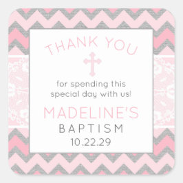 Sticker Carré Rustic Pink Grey Baptême Merci de favoriser autoco