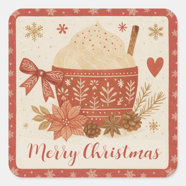 Sticker Carré Rustic Red Cozy Scandinavian Merry Christmas (Devant)