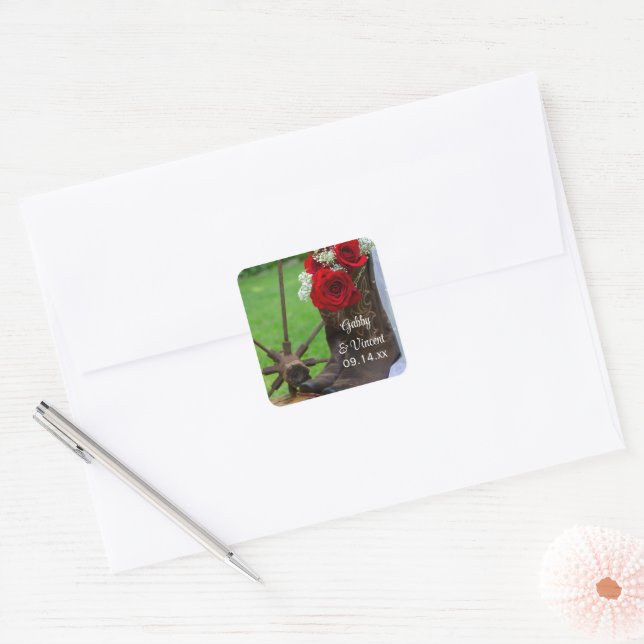 Sticker Carré Rustic Roses Cowboy Boots (Enveloppe)