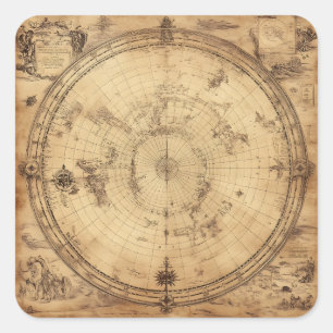 Sticker Carré Rustic Vintage World Map Globe (3)