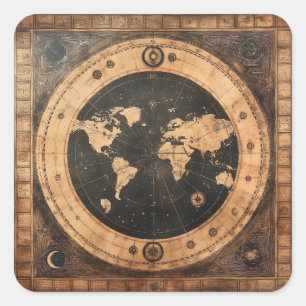 Sticker Carré Rustic Vintage World Map Globe (4)