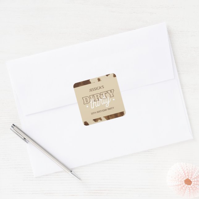 Sticker Carré Rustic Western Dirty Thirty 30th Birthday Party (Enveloppe)