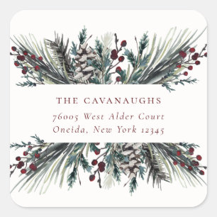 Sticker Carré Rustic Winter Boughs Adresse de vacances