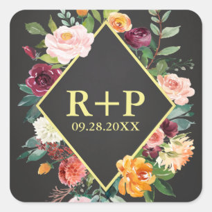 Sticker Carré Rustique Automne Chalkboard Floral Mariage