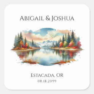Sticker Carré Rustique Autumn Lakeside Mariage forestier