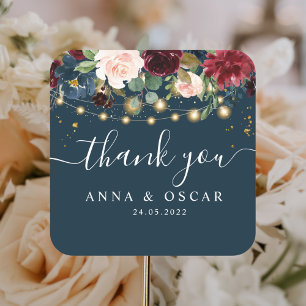 Sticker Carré Rustique Bourgogne Marine Bleu & Rouge Fleurs & Lu