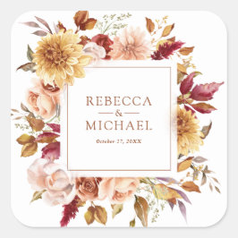 Sticker Carré Rustique Bourgogne Terracotta Mariage Floral