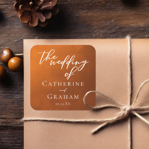 Sticker Carré Rustique Burtic Orange Typographie Boho Mariage