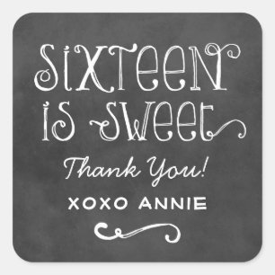 Sticker Carré Rustique Chalkboard Script Sixteen est Sweet Birth