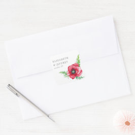 Sticker Carré Rustique Elegant Aquarelle Script Red Poppy Mariag