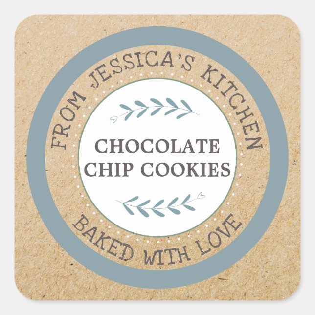 Sticker Carré Rustique Fait Maison Cuisiné Avec Amour Baking Cad (Devant)