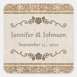 Sticker Carré Rustique Mariage de dentelle Burlap