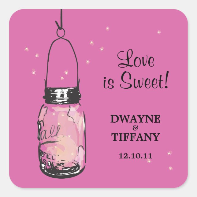 Sticker Carré Rustique Mason Jar & Fireflies (Devant)