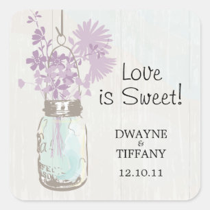 Sticker Carré Rustique Mason Jar & Fleur sauvage