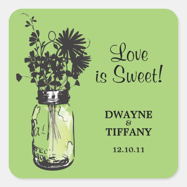 Sticker Carré Rustique Mason Jar & Fleur sauvage (Devant)